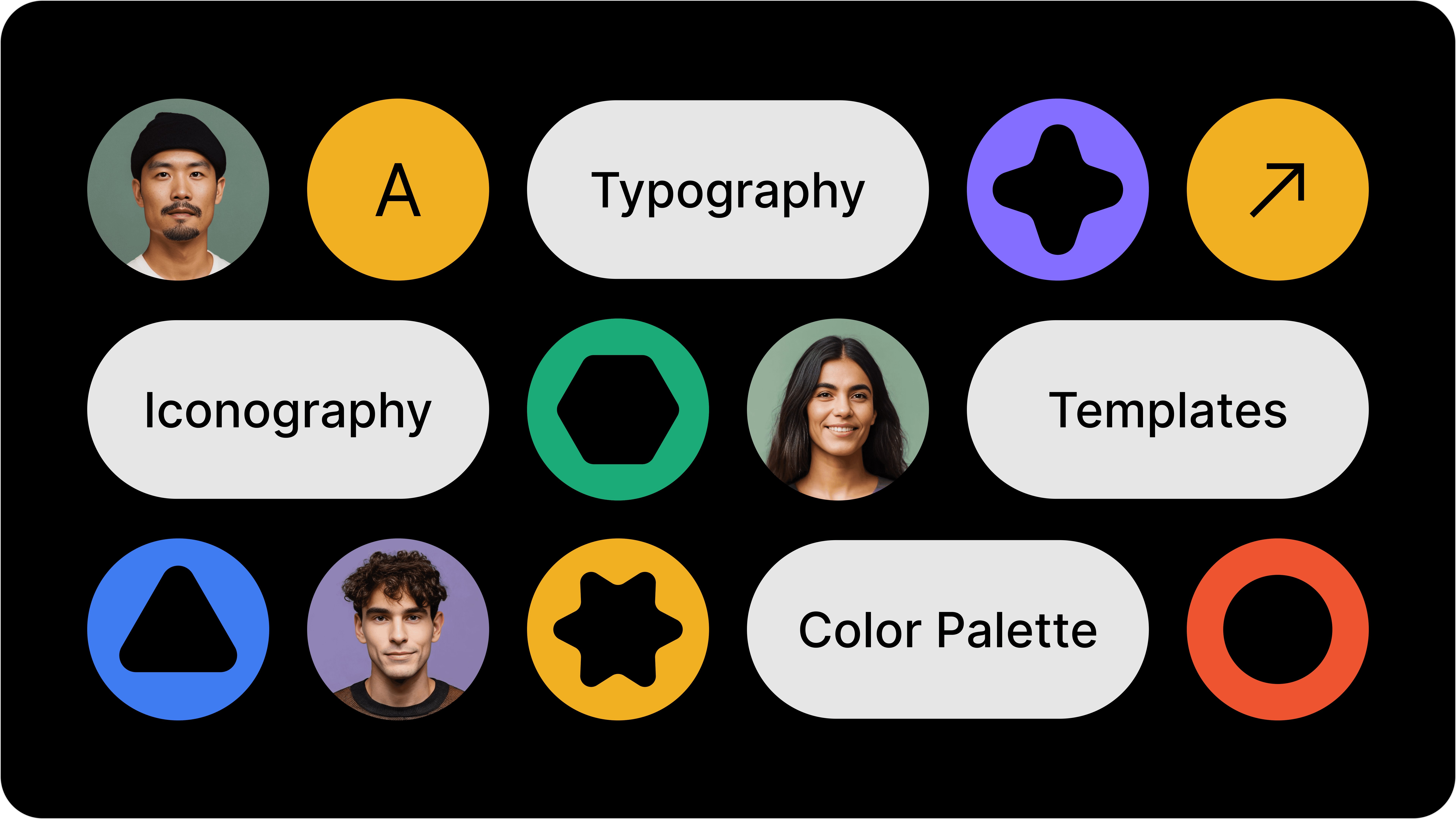 Digital brand guidelines platform showing logo usage, color palette, and typography for startups.