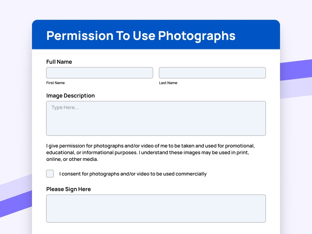 Photography permission form template preview
