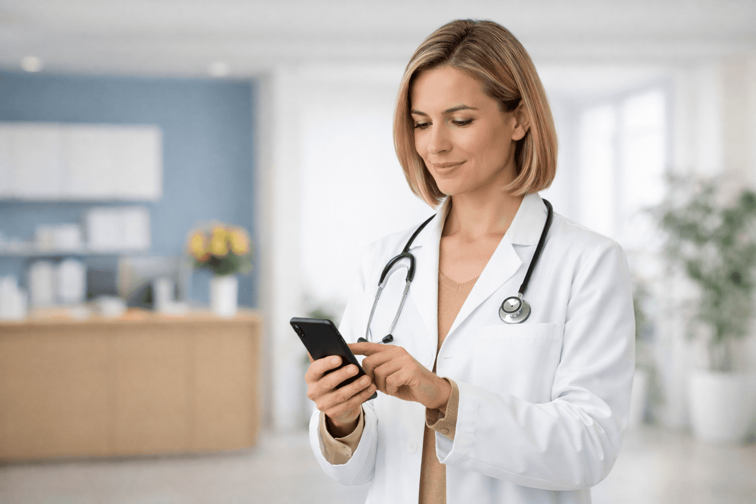 médica fazendo agendamento pelo WhatsApp