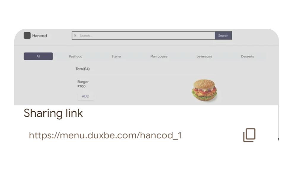 ERP digital menu interface with online store sharing link