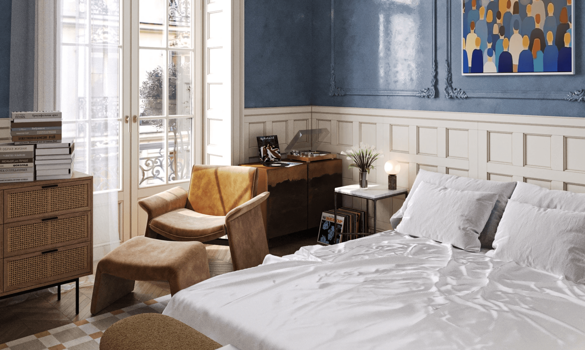 a close up of a blue and white background