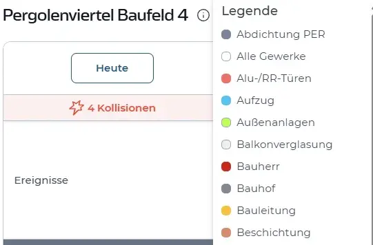 Gewerkeübersicht mit farblicher Zuordnung im koppla Bauzeitenplan