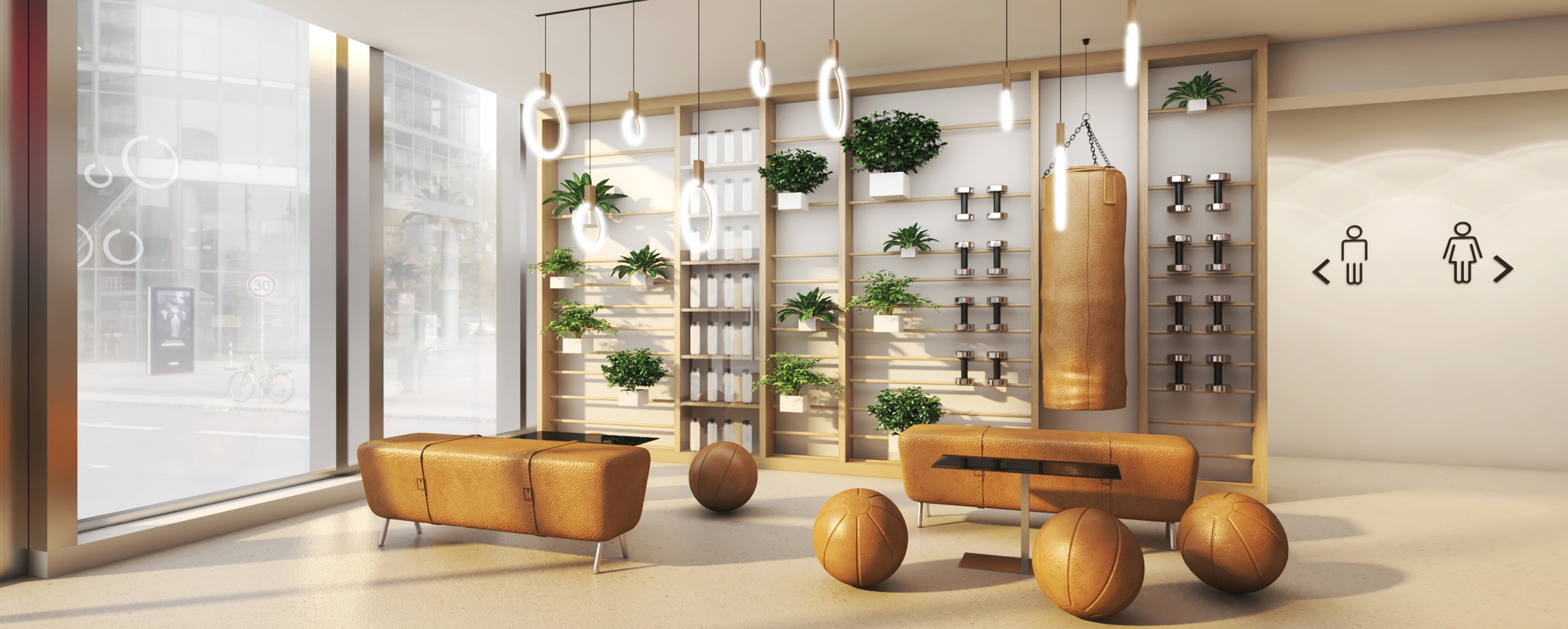 Entrance and Welcome area for a design and creative concept fitness in Switzerland