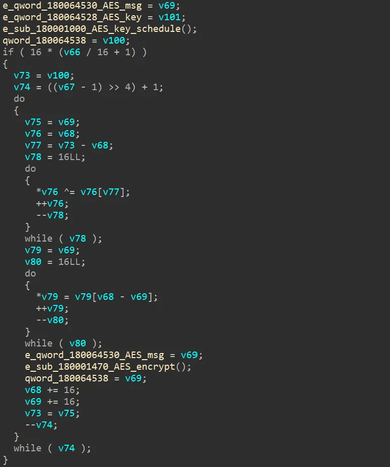 AES encryption code
