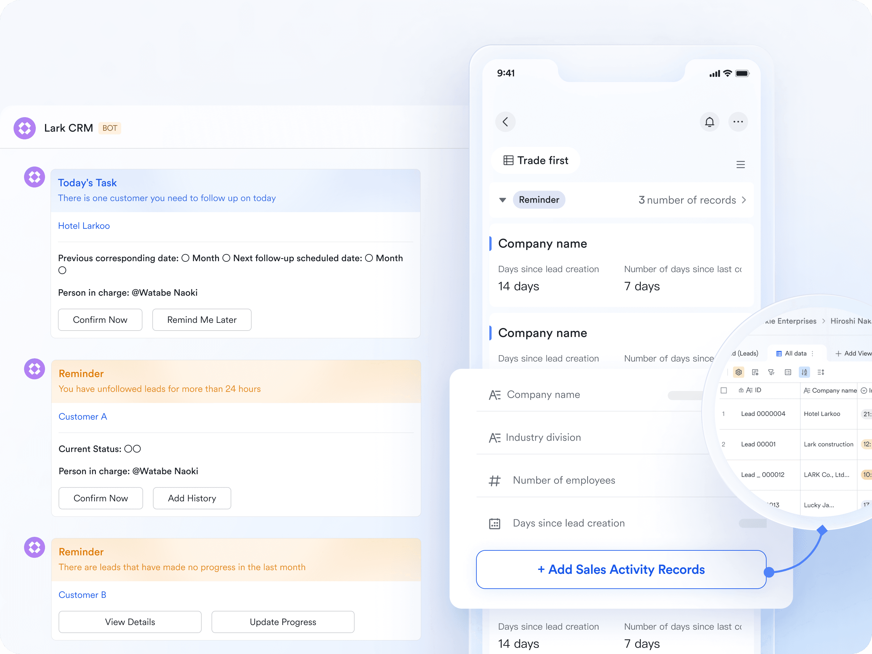 Track customer interaction in Lark CRM