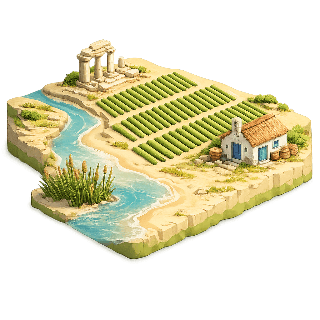 Artistic illustration of the Dobrogea wine region.