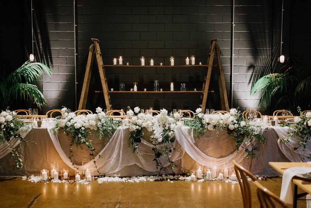 Bridal party table at the wedding reception