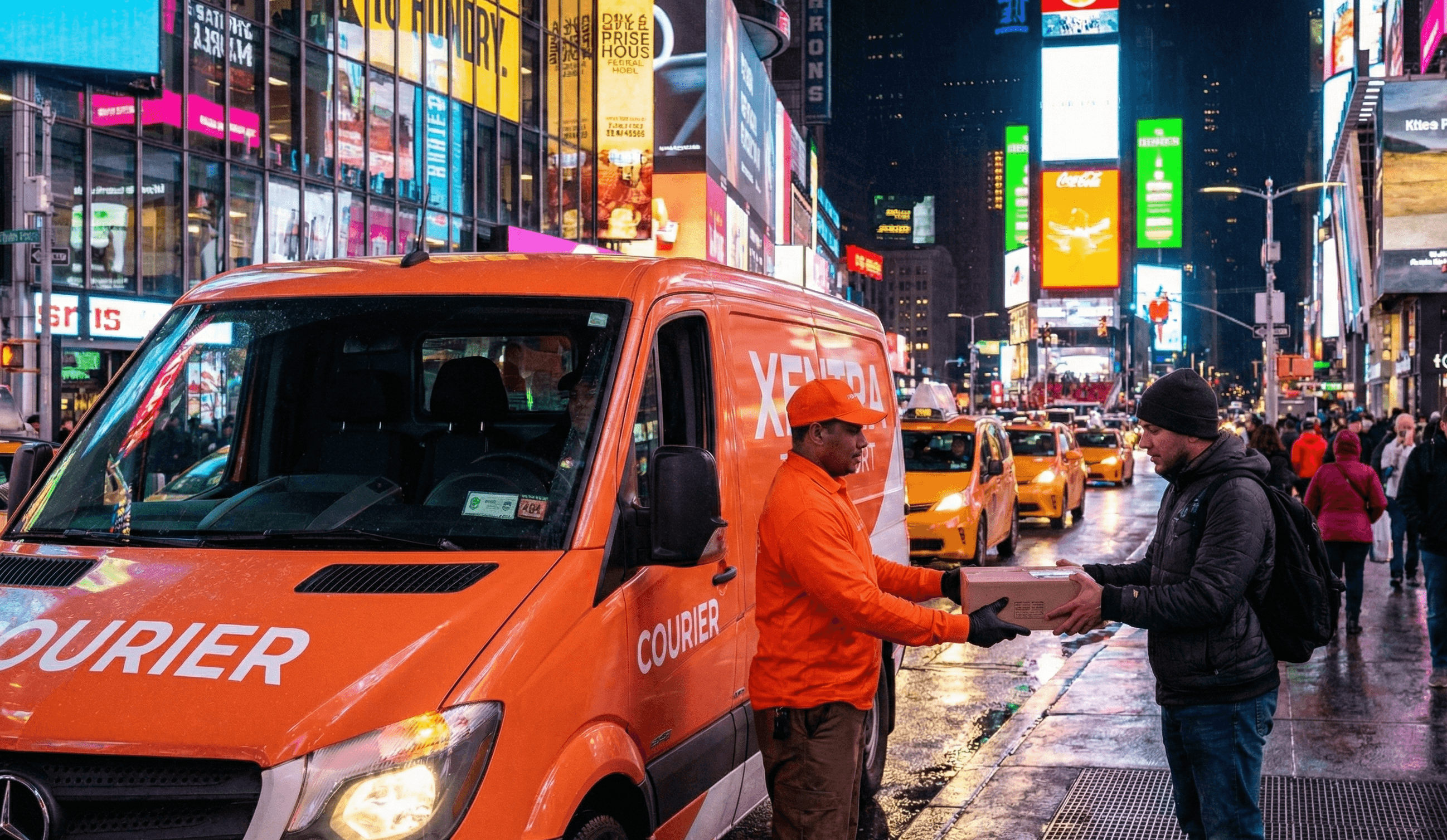 overnight courier delivering package in NYC