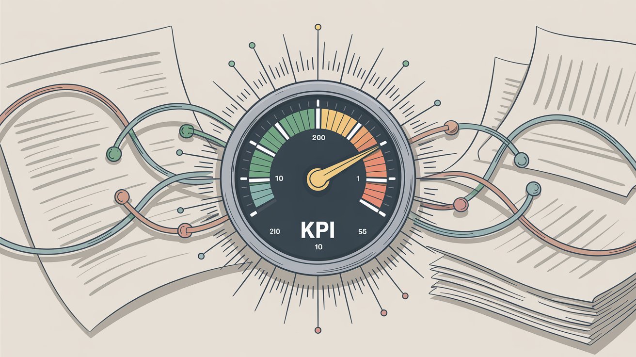 KPI dashboard with performance indicators showing combined strategy success metrics and measurement framework