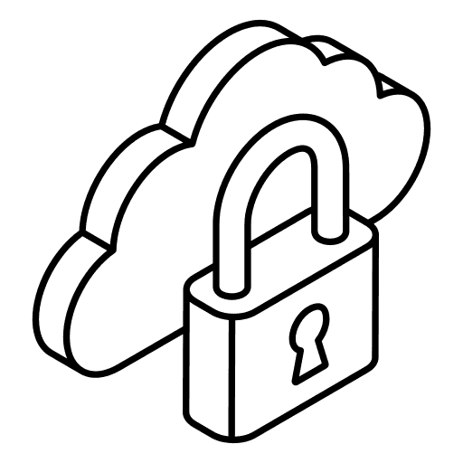 A cloud with a padlock symbol, representing cloud security.