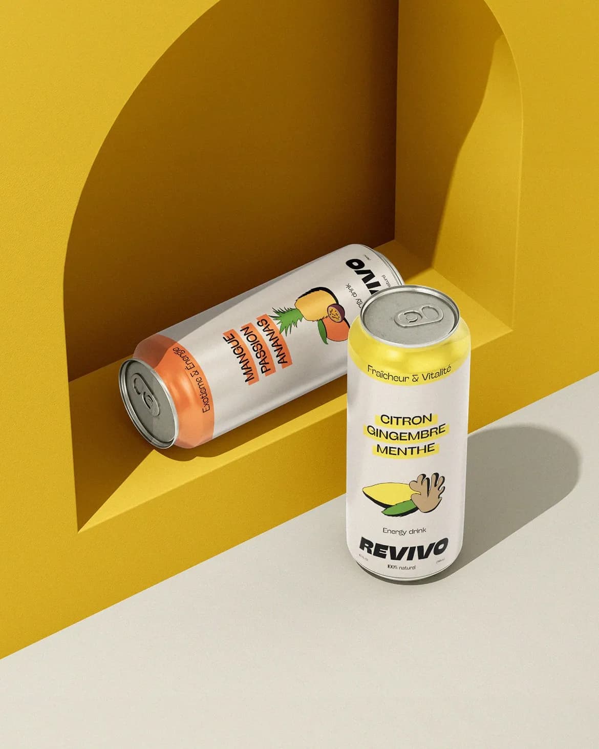 projet Revivo packaging branding canette boisson énergisante