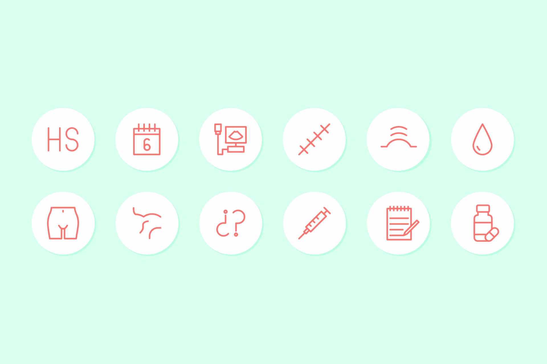 Íconos médicos lineales en fondo verde, incluyendo calendario, jeringa y cápsulas para abbvie