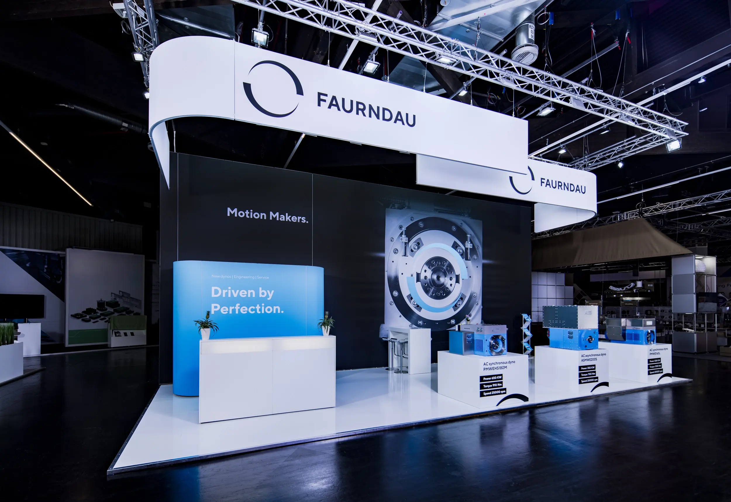 FAURNDAU Messestand auf der SPS in Nürnberg. Ansicht von links.