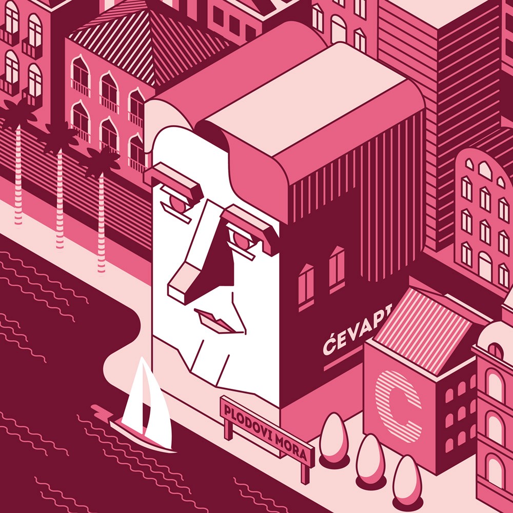 Isometric illustrative portrait of Zlatko Dalic for the Tschuttiheftli 2021. The style is simple isometric vector illustration.