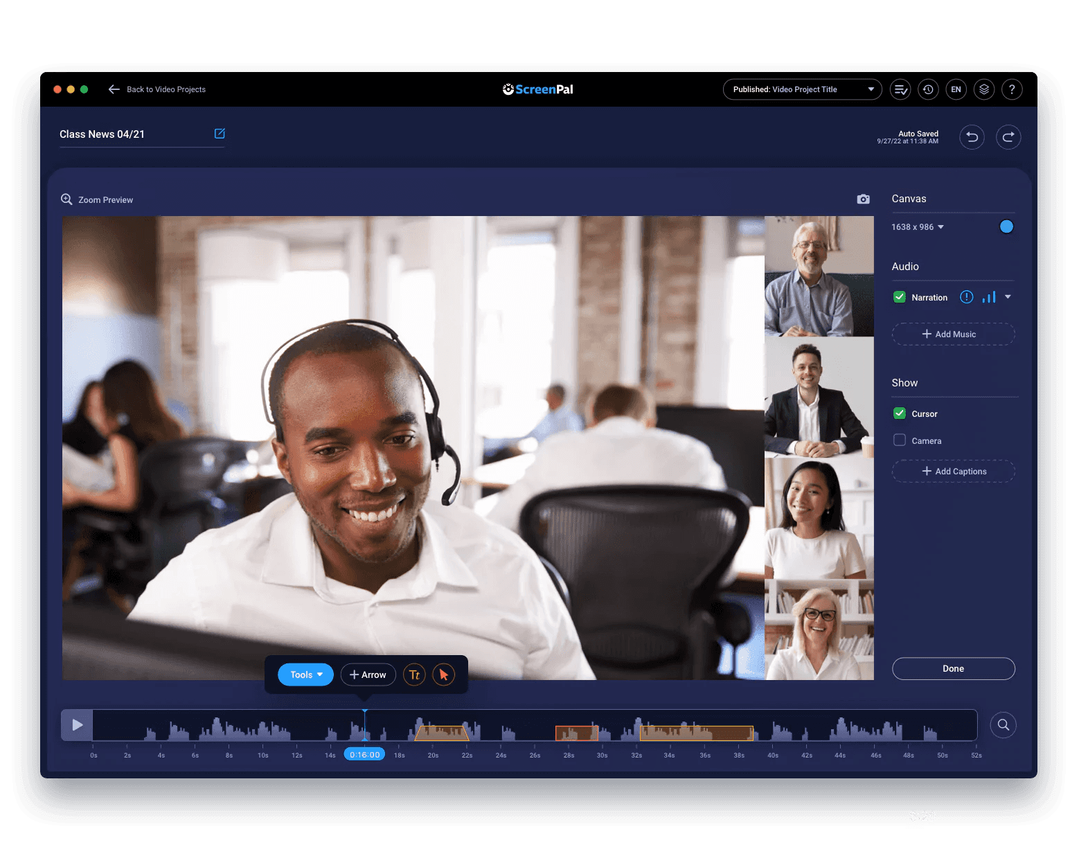 ScreenPal video editor showing recorded meeting - How Long Does It Take to Trim a Zoom Recording