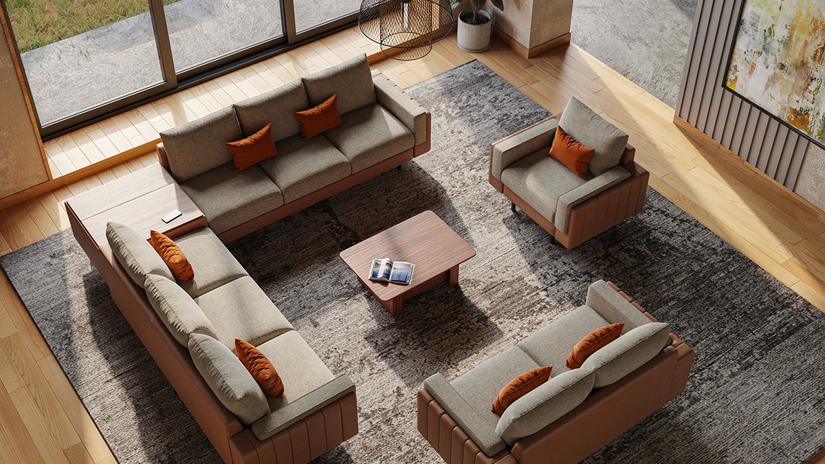 Photorealistic 3D rendering of a branded living room interior by Most Likely Real