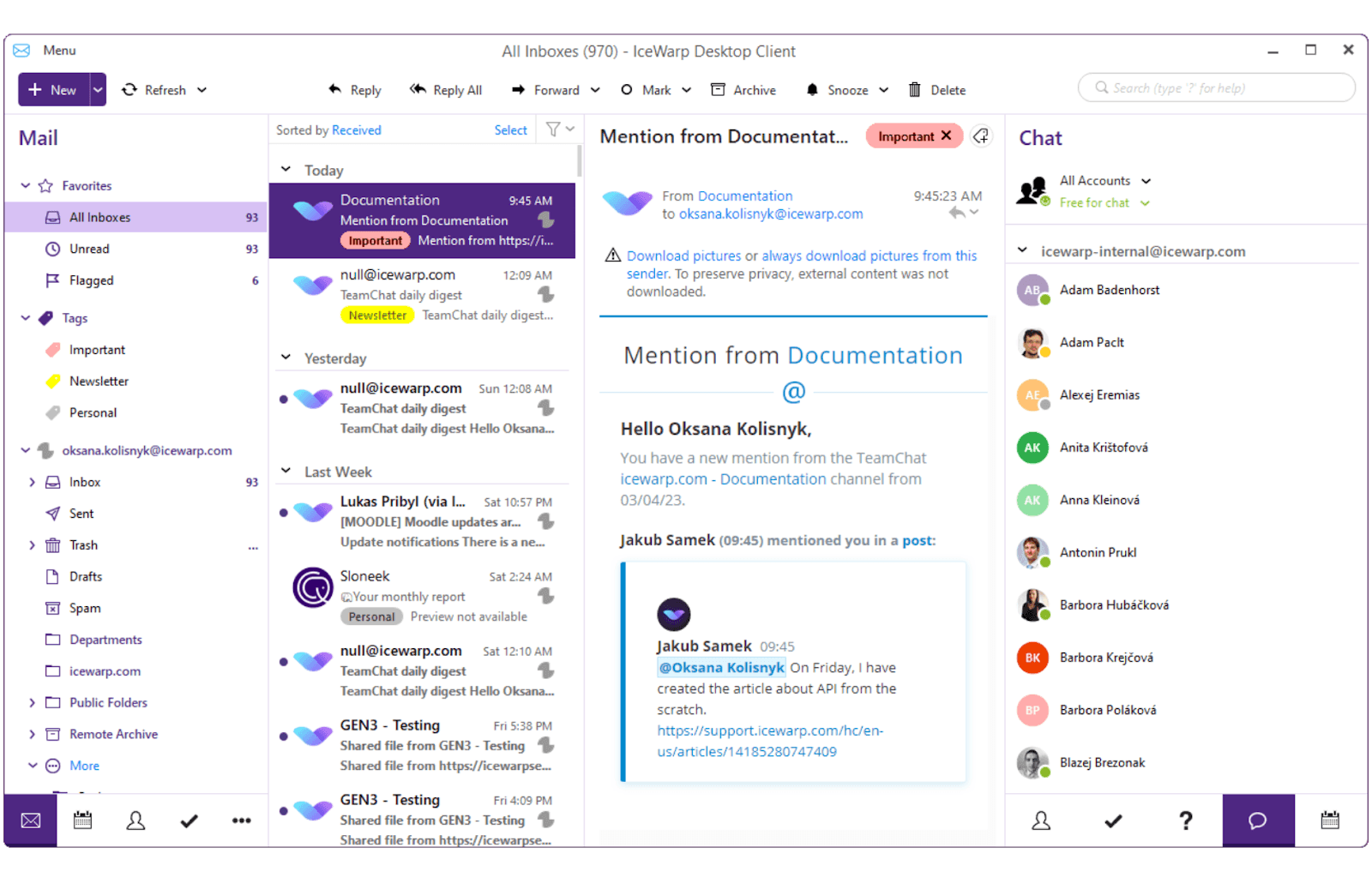 Email inbox on IceWrap