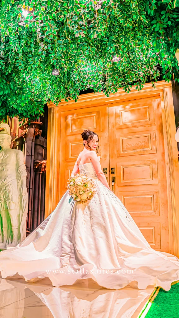 Bride in a golden doorway at Stalla Suites Events Place, Quezon City