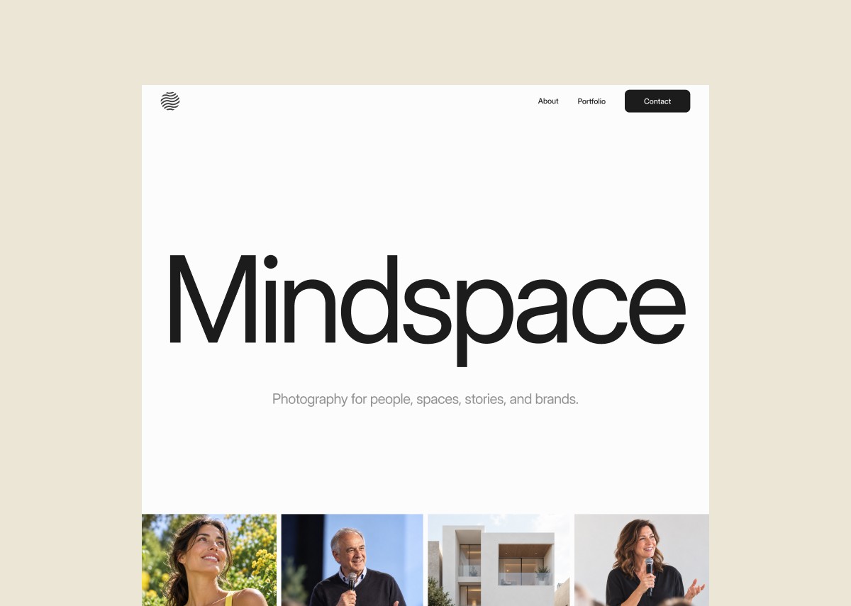 Mindspace photography website homepage showcasing featured photography projects