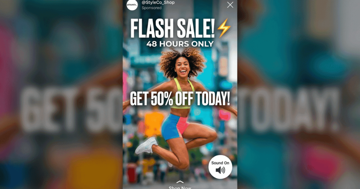 Instagram Stories ad with flash sale promotion