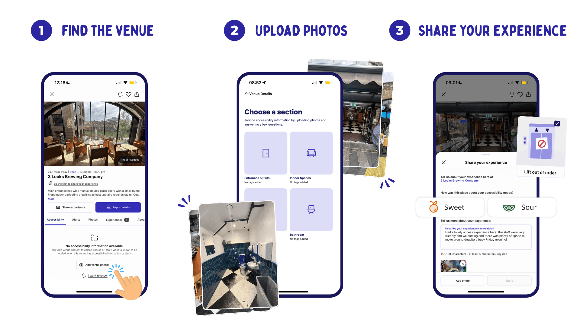 Screenshots showing the tagging process of the Sociability app