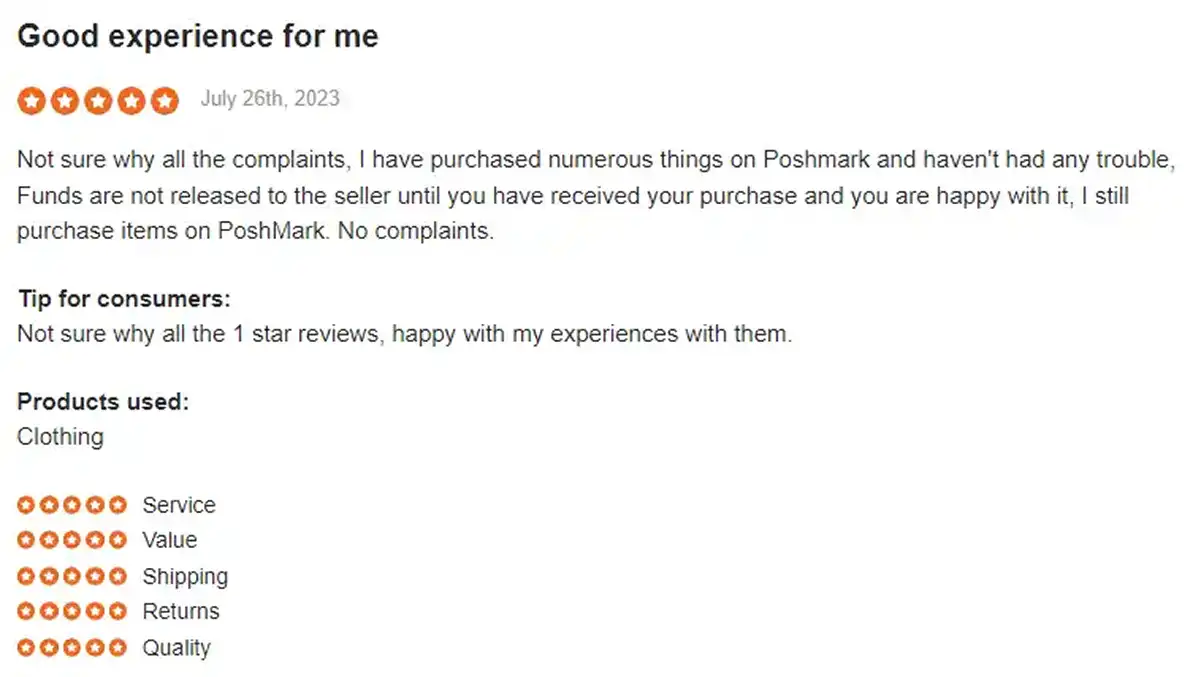 Poshmark Sitejabber Positive Review 2