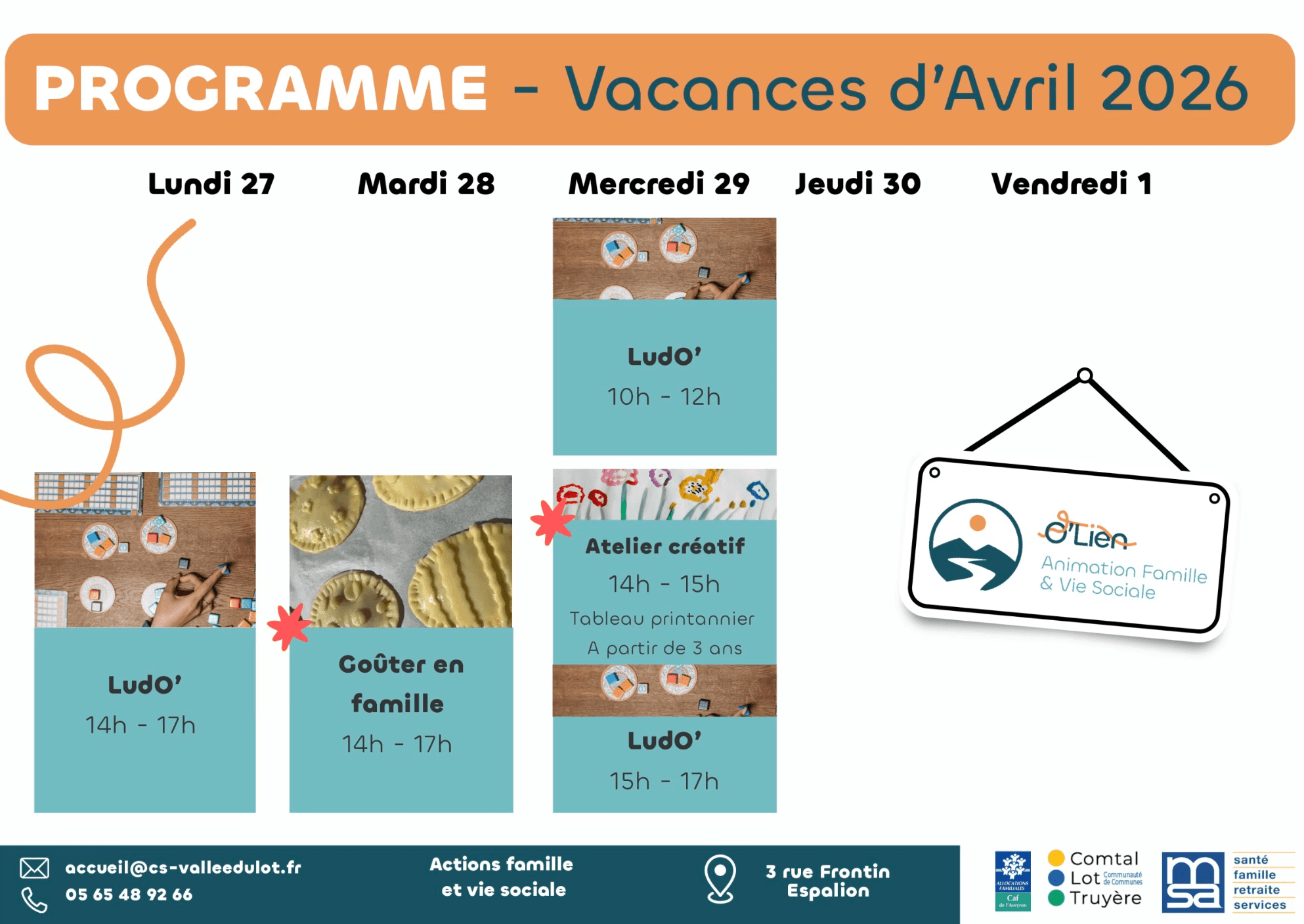 Programme des vacances d’Avril 2026 du Centre Social, deuxième page