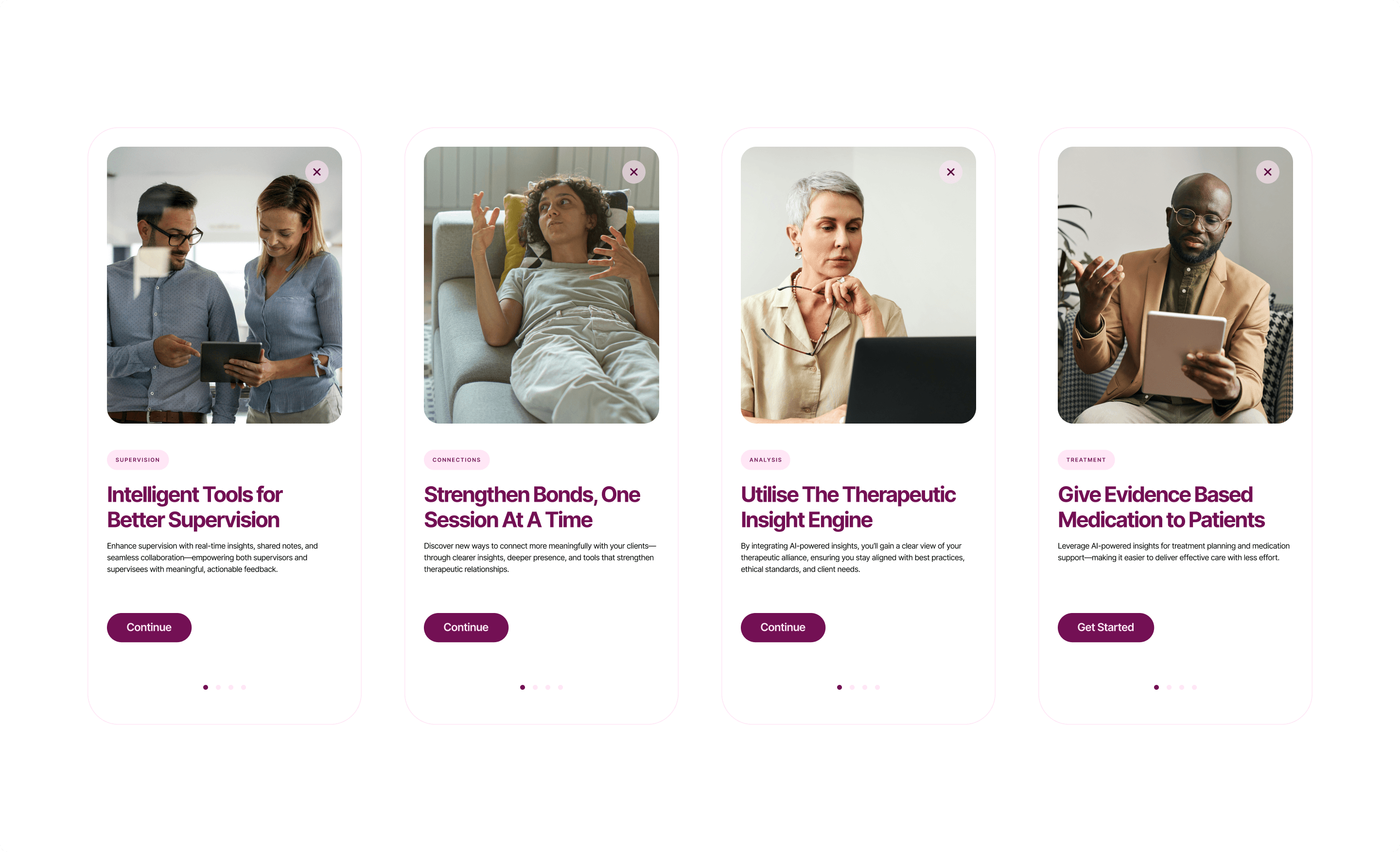 Onboarding screens for Mentalyc mobile web app
