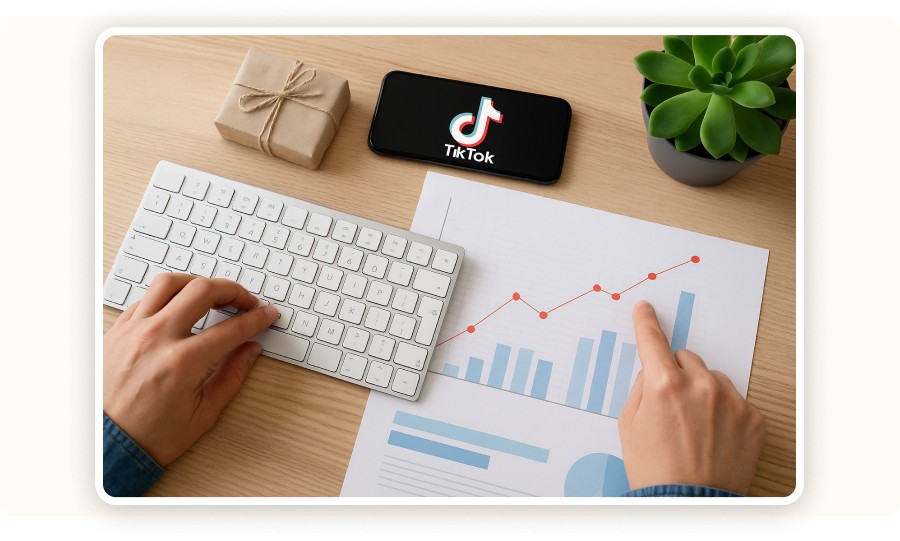 Hand pointing at a growth chart