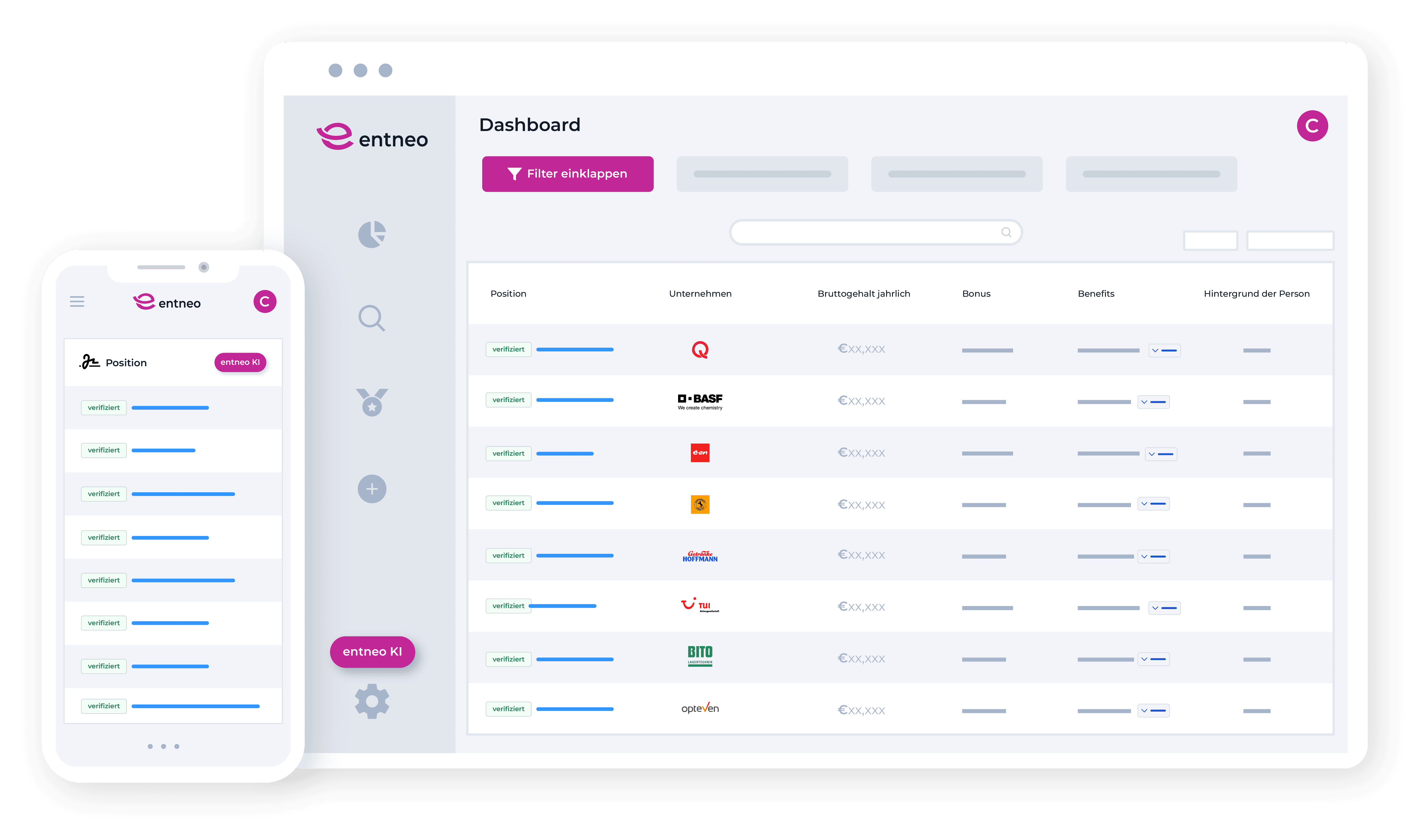 Screenshot of the main dashboard front center with gradients