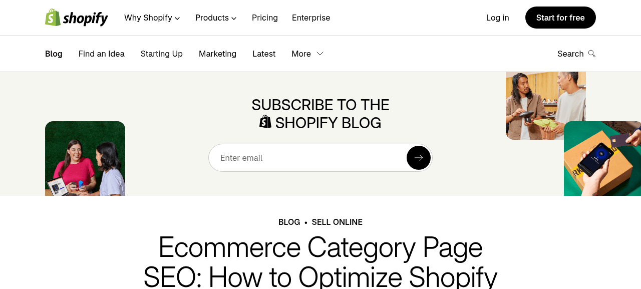 Shopify article about ecommerce category page SEO, reviewed September 2026