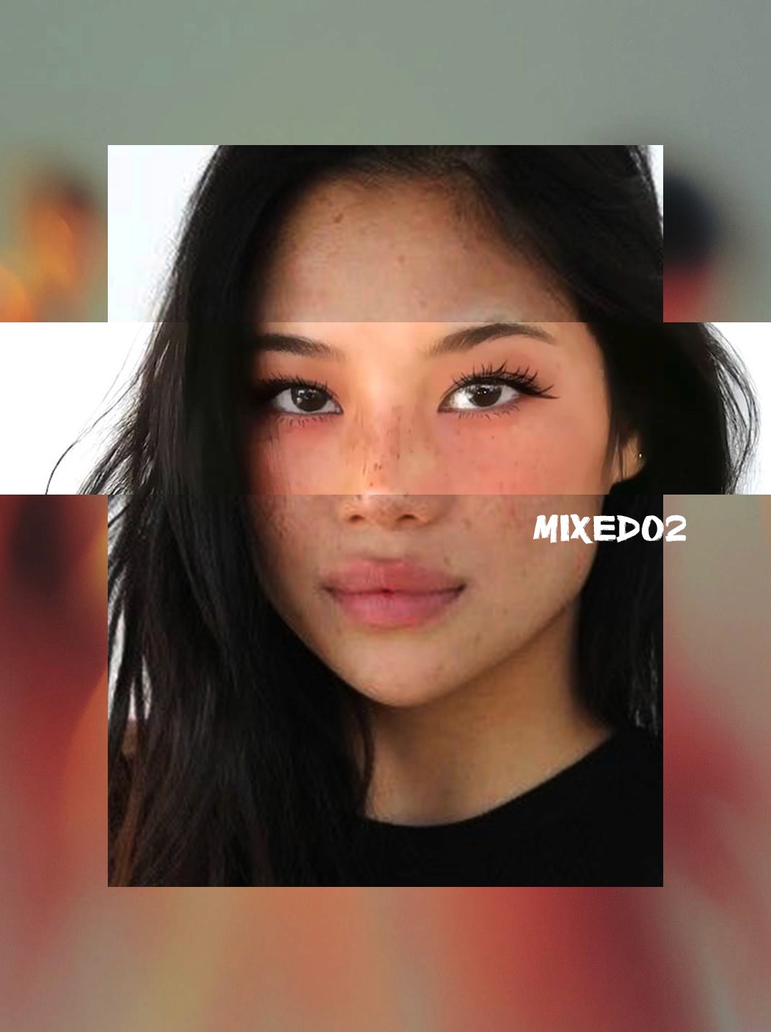 Retrica Face AI MIXED preset before and after — natural, film-inspired look with soft freckles and expressive eyes