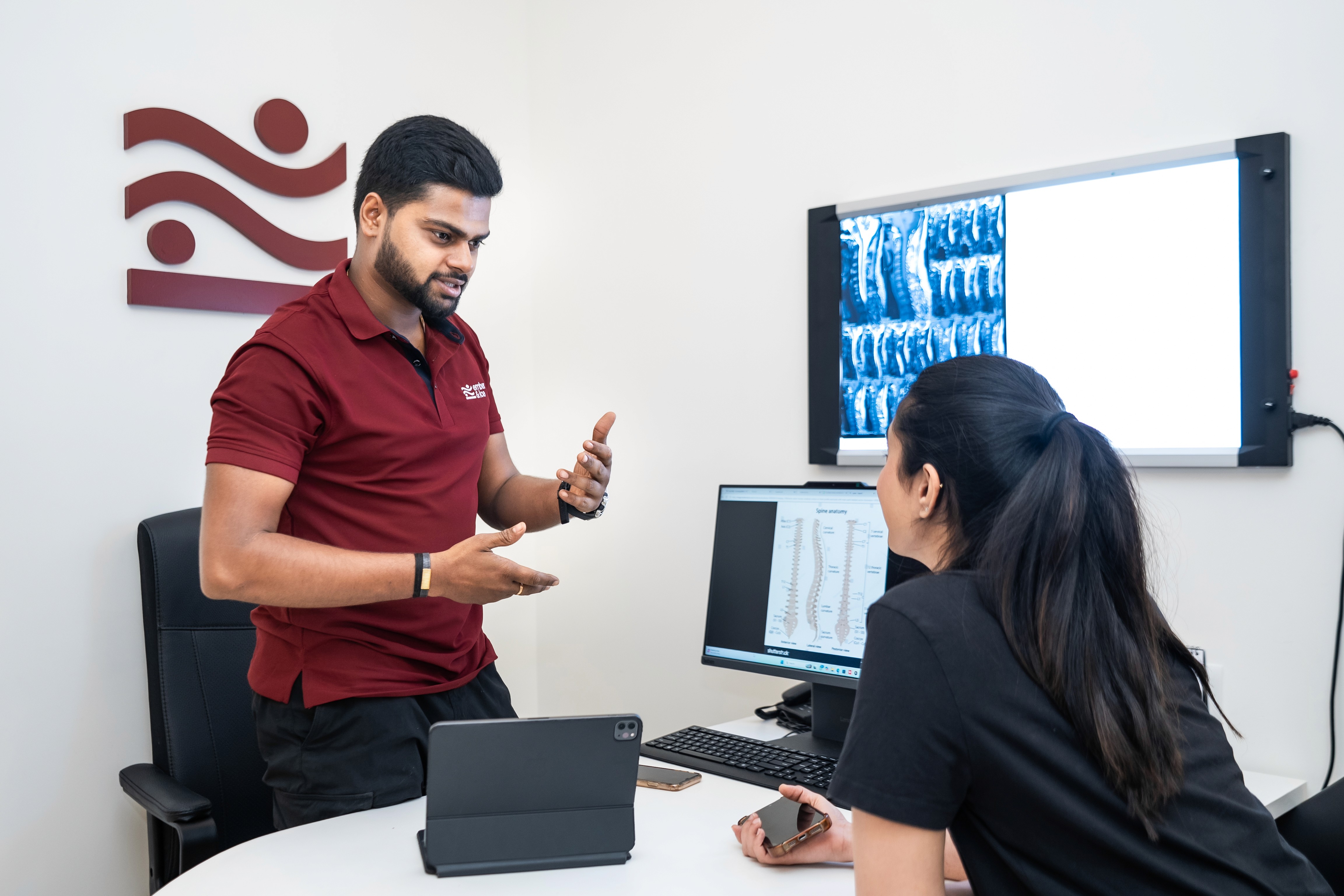 Client undergoing a structured care pathway assessment to create a personalized plan for recovery, rehabilitation, and long-term wellness at Ember & Ice Health.