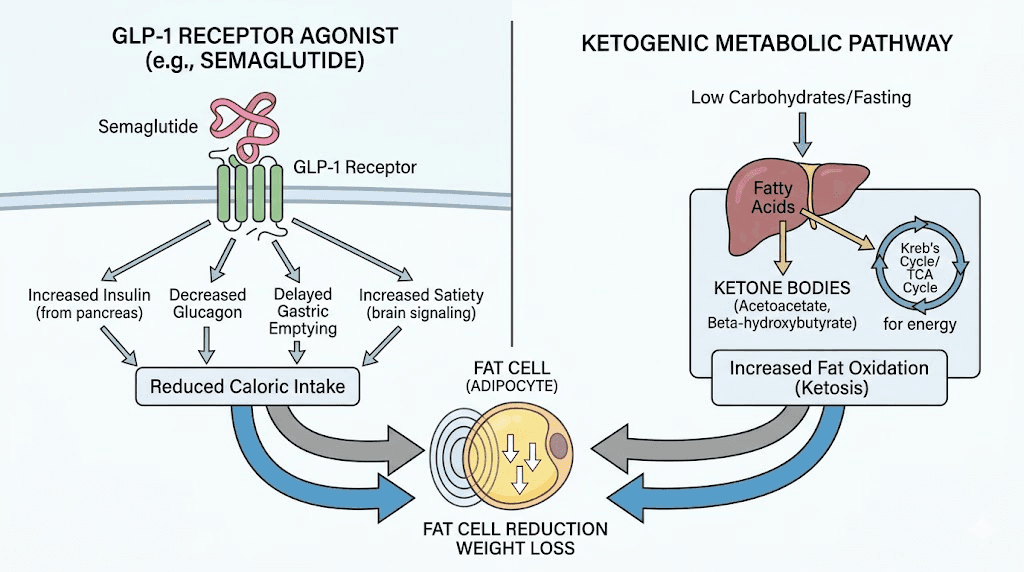 How keto and semaglutide work together to promote fat loss through different mechanisms