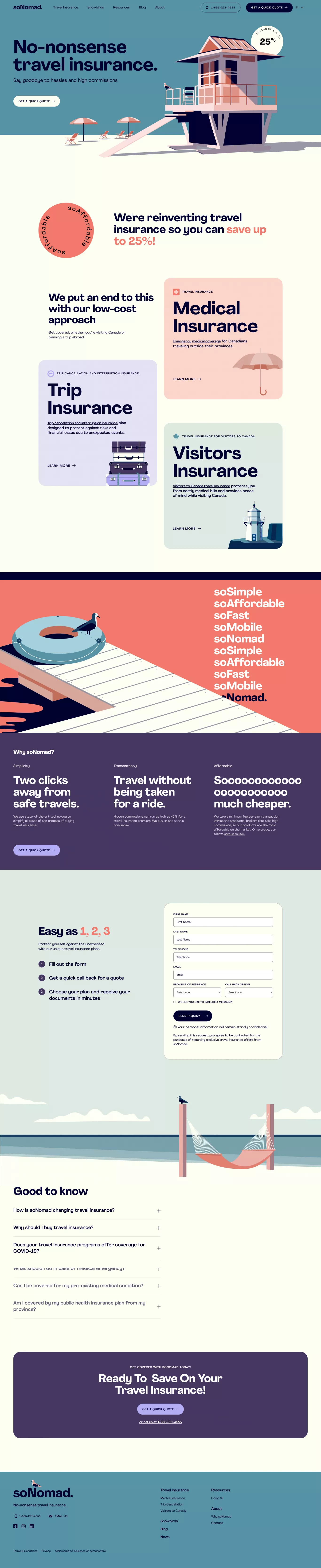 Travel Insurance landing page screenshot showcasing Travel and Finance design