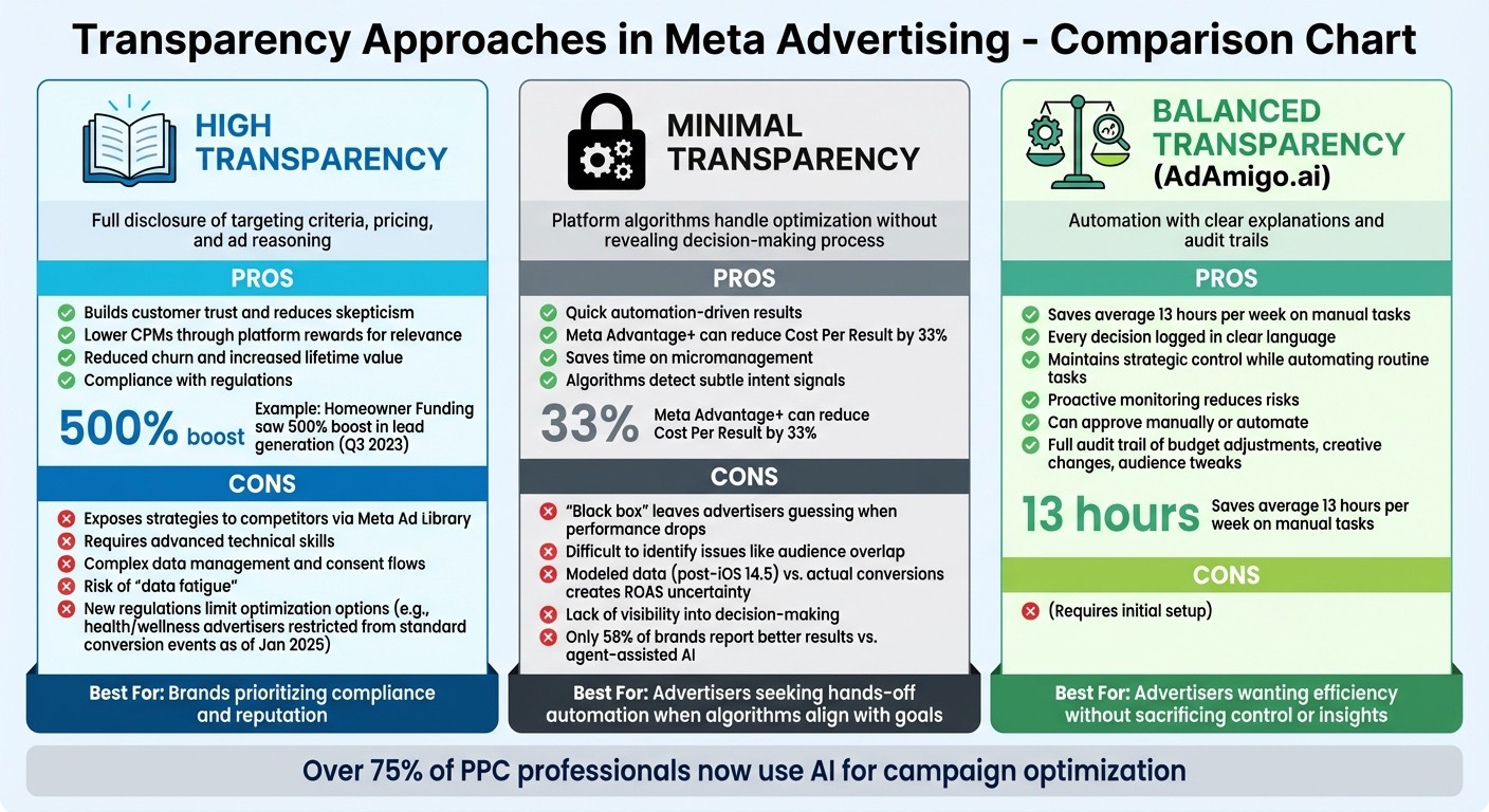 Comparison of High, Minimal, and Balanced Transparency in Meta Advertising