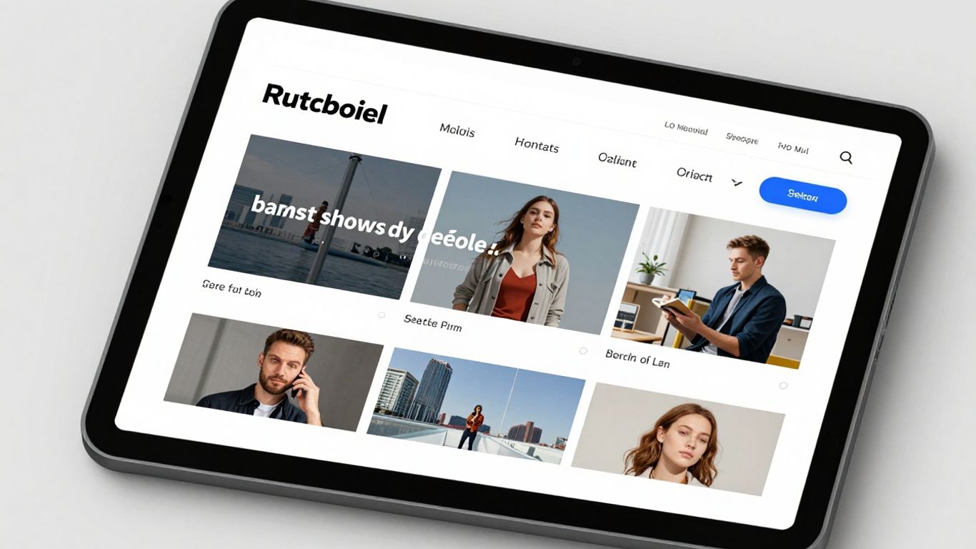 A modern, high-fidelity website interface prototype viewed on a sleek tablet screen