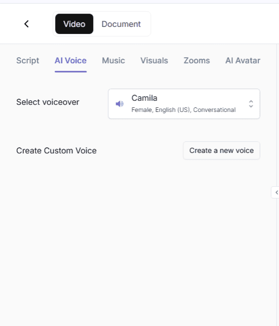 Choose from different AI voices or create a custom voice with Trupeer AI&nbsp;