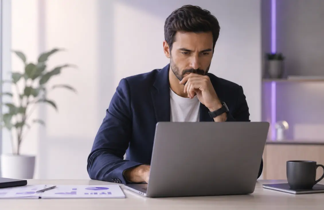 Homem analisando computador