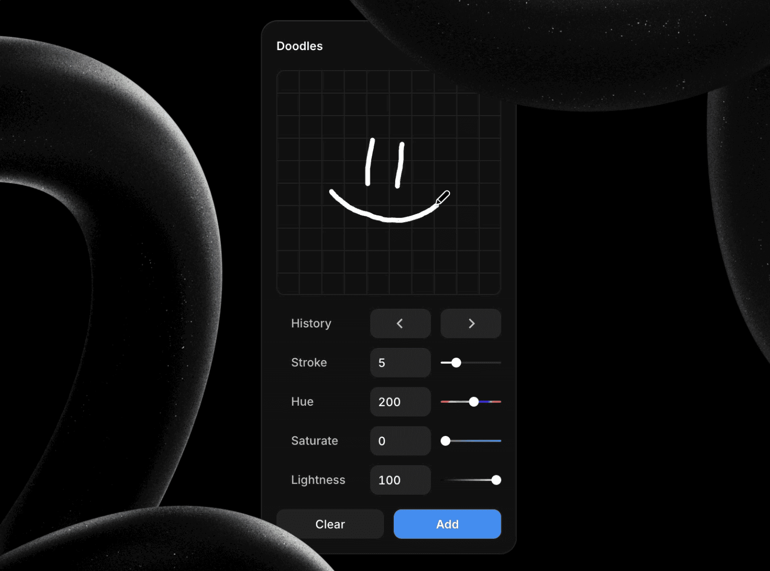 Framer interface displaying the Doodles plugin with a selection of hand-drawn elements and tools for customization.