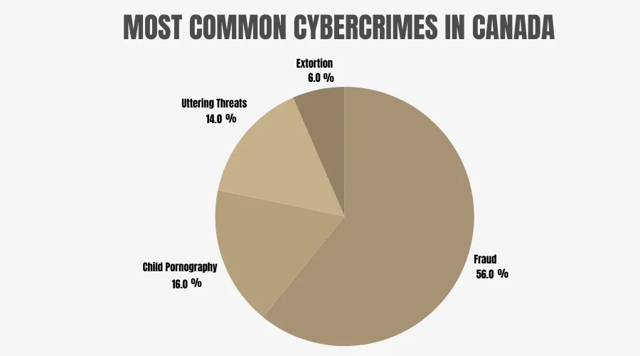 A pie chart showing the most common cybercrimes in Canada.