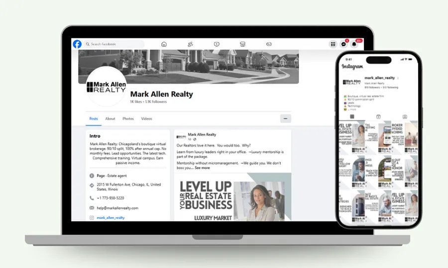 Real estate brokerage social media management with Facebook and Instagram branding