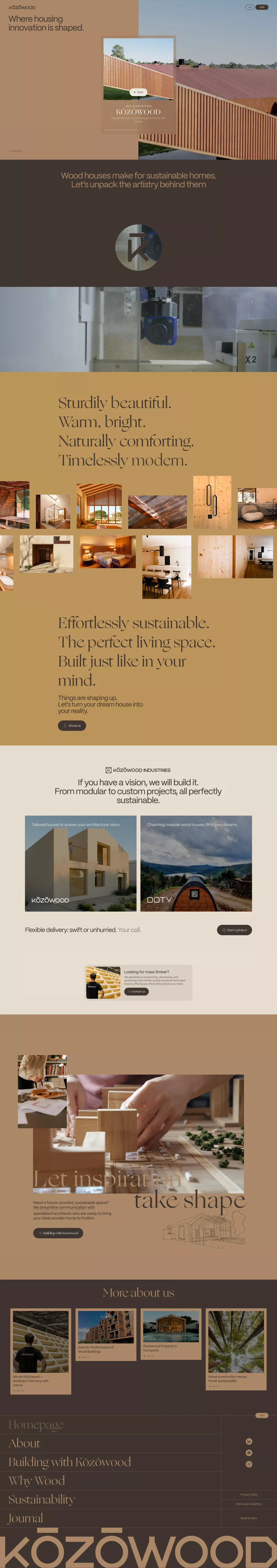 Kozowood - In balance with nature portfolio page screenshot showcasing Design and Architecture design
