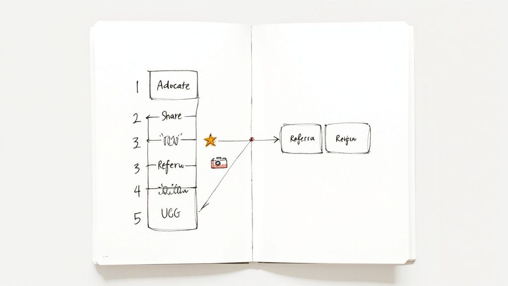 A person at a desk with sticky notes and a laptop, strategically planning a marketing campaign.