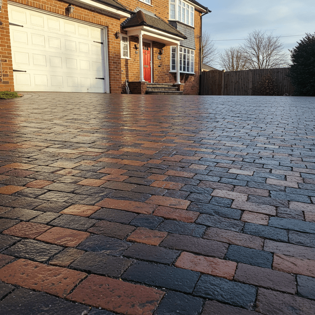 cobblestone driveway wet after power wash