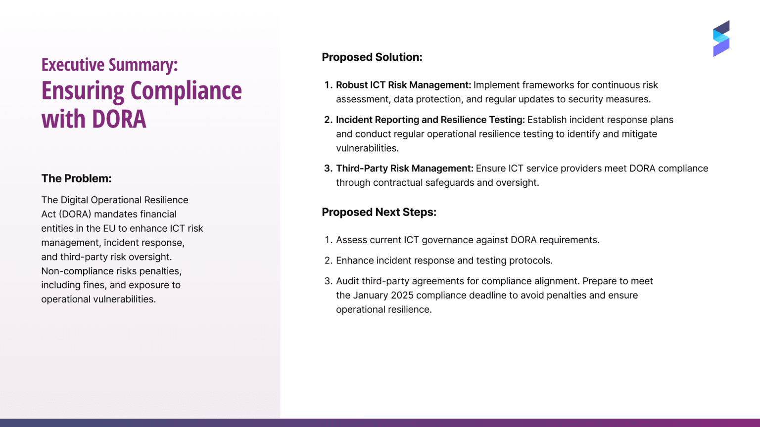 Executive Summary: Ensuring Compliance with DORA