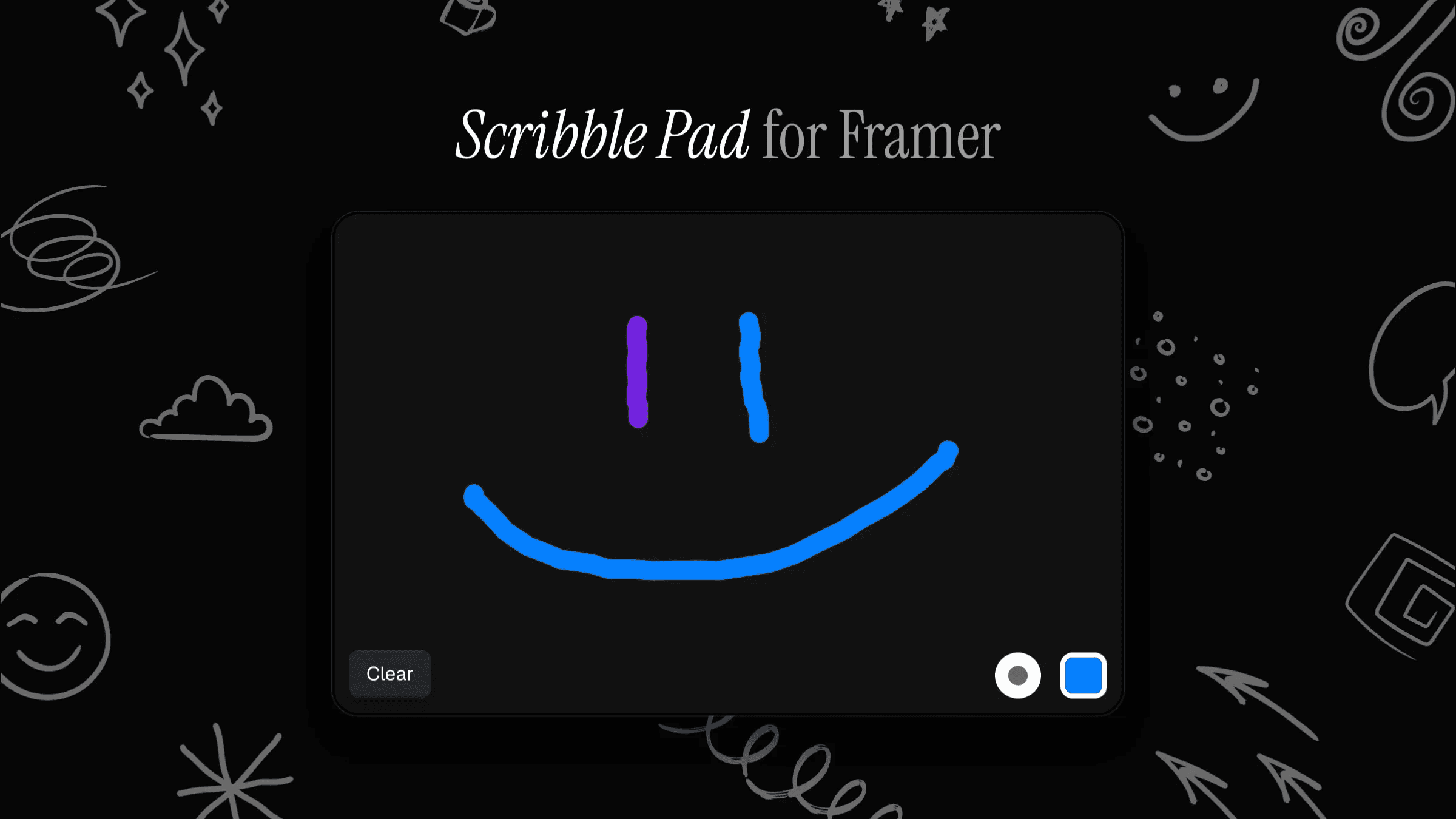 Framer Scribble Pad drawing canvas with smiley