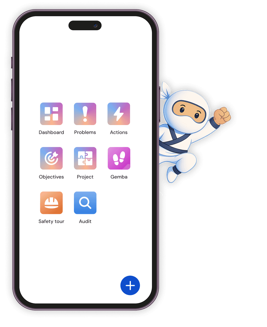 Phone with applications. A dynamic ninja is coming from behind the phone.