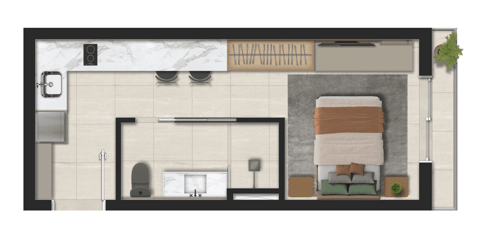 Planta do apartamento studio de 26m²