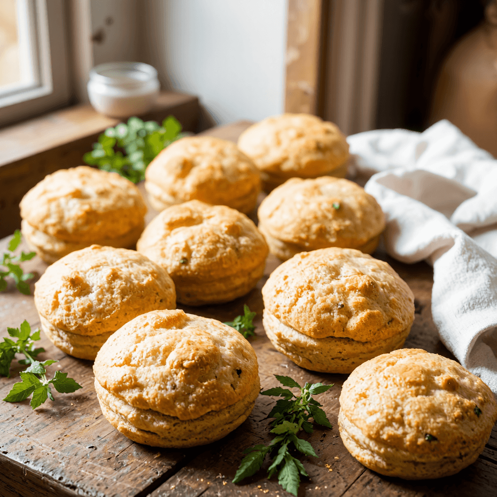product photography of a batch of baked herb biscuits